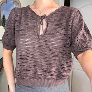 Universal Thread Brown Crochet Tie Detail Top